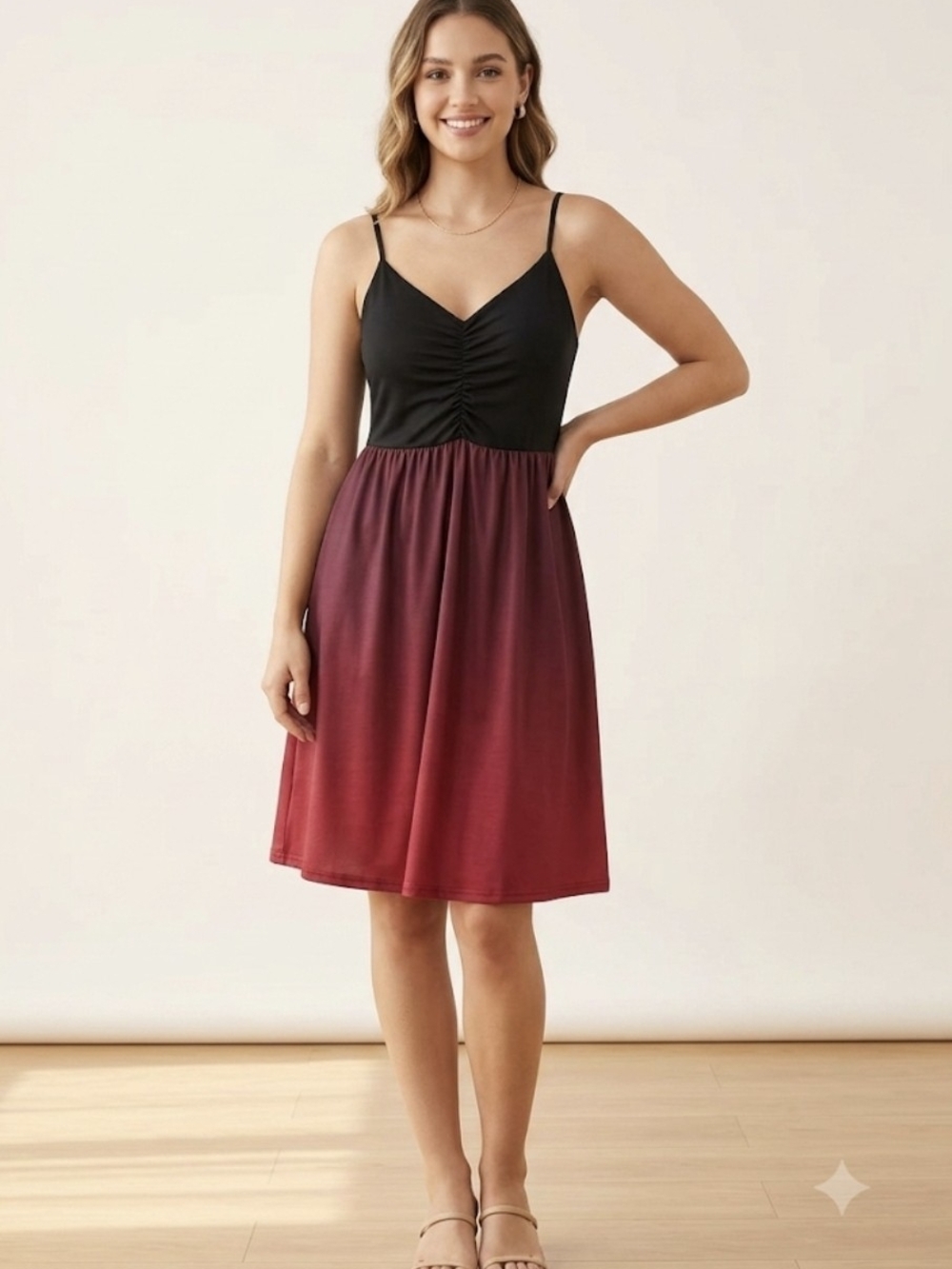 Black & Burgundy Ombre Spaghetti Strap Dress